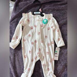 NWT Carter's Cream & Pink Owls Ultra Soft 2 Way Zipper Footie with Hand Covers